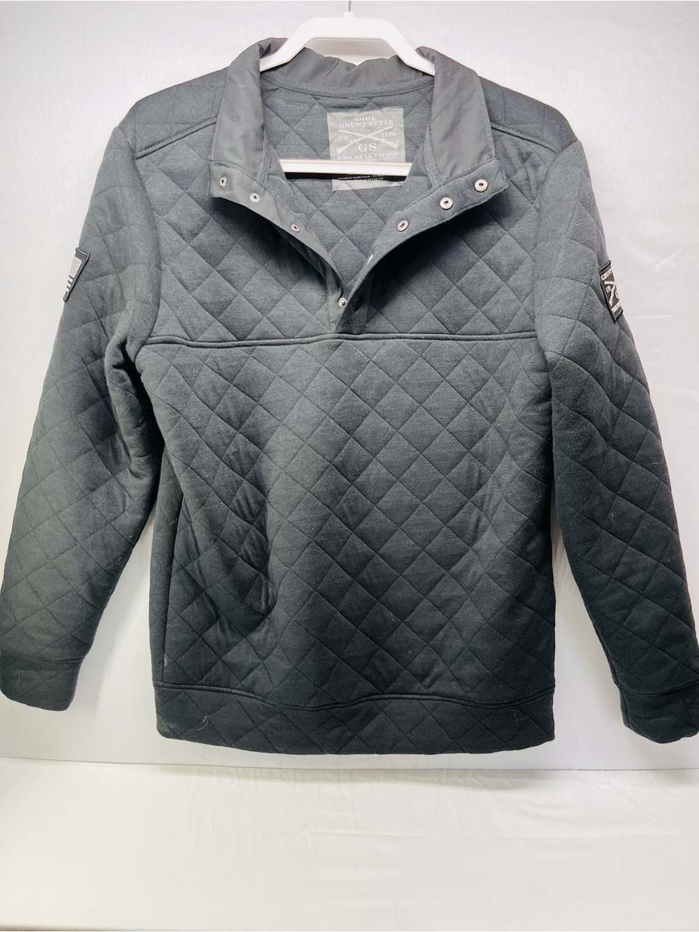 Grunt Style Quilted Snap-Placket Pullover Jacket - Black